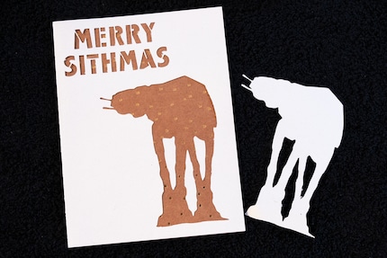 This is what the finished AT-AT Christmas card looks like.