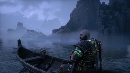 Kratos se met en route dans son bateau en direction du Valhalla.