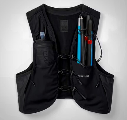 Lightweight, foldable trail running poles, which I don't yet have, can be stored in the front pocket.
