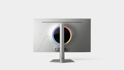 Die Rückseite des Odyssey OLED G8. Der Monitor ist höhenverstellbar, neig- und drehbar.