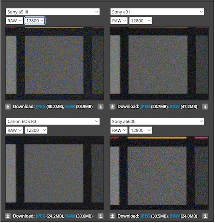Image noise at 12,800 ISO in comparison.