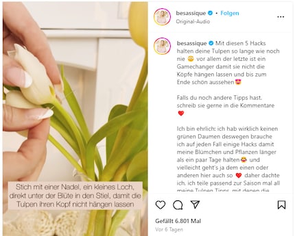 Einfach mittig mit einer Nadel den Stiel durchstechen.