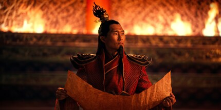 Firelord Ozai in his terrifying throne room. From the flames in the background to the sharp cheekbones, it’s an exact recreation of the one from the animated series.