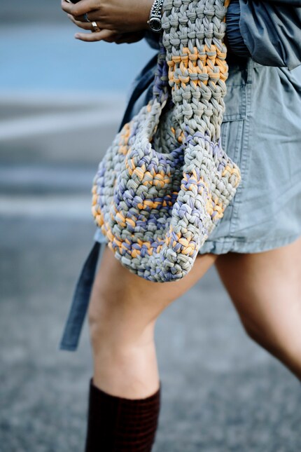Blue and orange interwoven into a trend accessory.