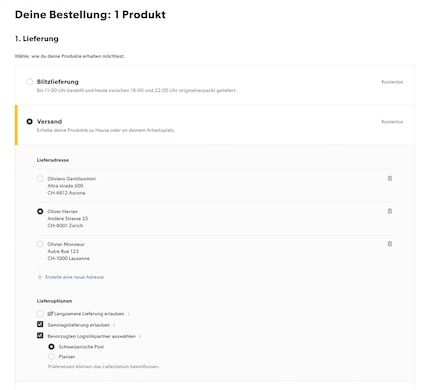 Im Shop gibt es die Option, einen Logistikpartner auszuwählen.