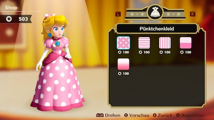 La principessa Peach può essere vestita con nuovi abiti grazie alle monete che raccoglie. Oltre a queste versioni rosa, ci sono anche alcune simpatiche sorprese di cui non ti parlerò.