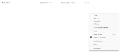 Nella cartella del file salvato, clicca con il tasto destro del mouse per aprire il menu contestuale.