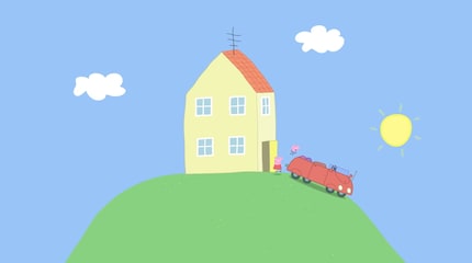 Pour se rendre à leur maison, la famille Pig gravit une montagne escarpée.