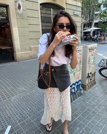 Unconventional but beautiful: denim mini skirt over lace maxi skirt.