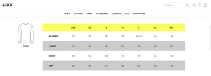 Size XS corresponds to size 34 in European women’s fashion.
