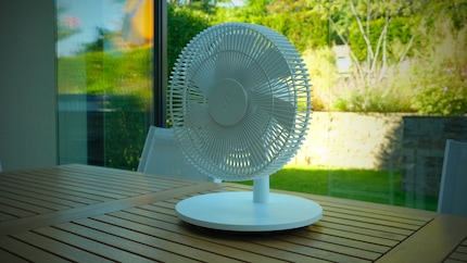 Mit einem Standfuss-Durchmesser von 46 Zentimetern wirkt «Finn» im Tischventilator-Modus schlecht proportioniert und nimmt auch zu viel Platz in Anspruch.