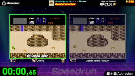 Lors des speedruns, je peux choisir de voir un replay de ma meilleure performance sur l’écran de droite.