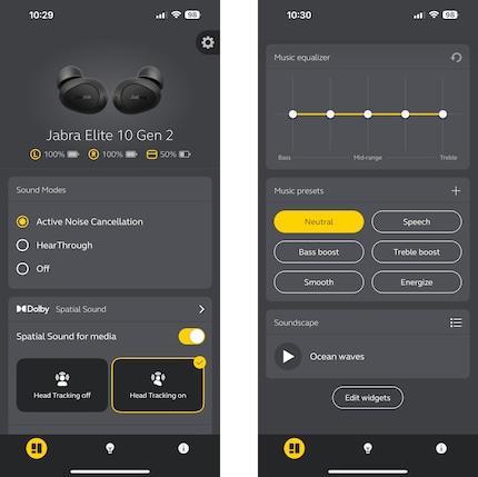 Nell'app Sound+, puoi potenziare i medi con l'equalizzatore o selezionare un preset.