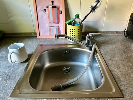 The drain hose goes in the sink. Remember that, Anika!