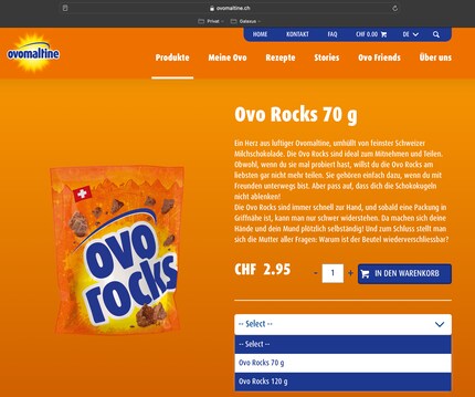 Im Schweiz-Shop von Ovomaltine gibt es die Rocks in zwei Größen. Leider wird nicht nach Hamburg geliefert. Ich kann im Warenkorb nur die Schweiz oder Liechtenstein als Zielland auswählen.