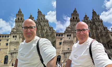 Il Flip (a sinistra) e l'iPhone (a destra) in un confronto di selfie.