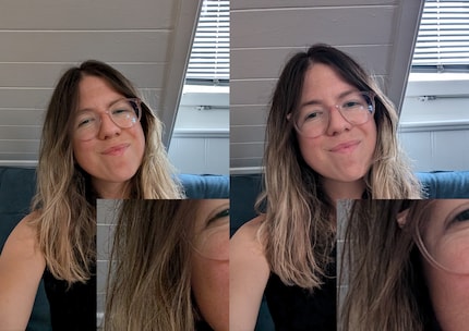 Un selfie, à gauche avec le Google Pixel 9 Pro, et à droite avec le Google Pixel 8.