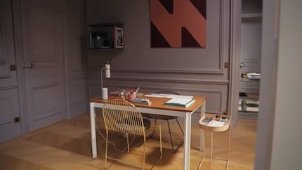 Emily’s desk area is compact, tidy and minimalist.