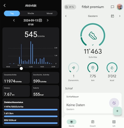 Les données de mouvement de Colmi (à gauche) et de la smartwatch Pixel (à droite).