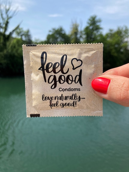 The condom’s outer packaging is made of paper.