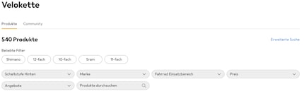 Die Filter werden entsprechend der Häufigkeit ihrer Klicks für diesen Produkttyp angeordnet