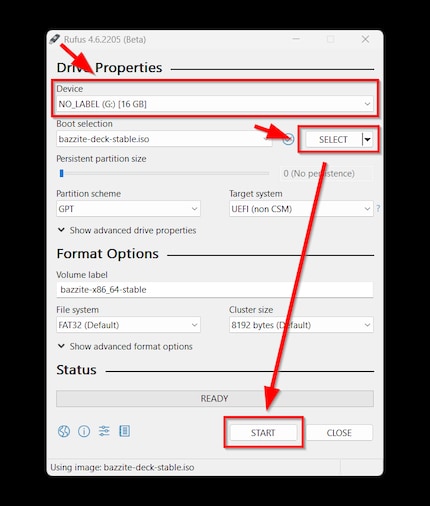 La plupart du temps, trois petites étapes suffisent : sélectionner le support USB, sélectionner le fichier image et cliquer sur Démarrer.