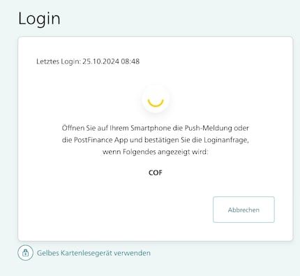 If I want to log in to Postfinance in the browser, I also have to authenticate myself with the app.