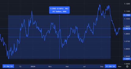 L'euro è aumentato del 5,56% da ottobre 2023 a ottobre 2024.