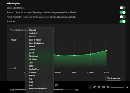 Spotify lässt dich am Equalizer viele Genres separat einstellen.