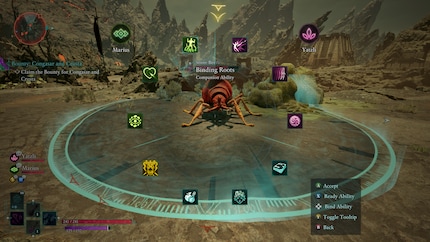 En cliquant sur LB, un menu radial s'ouvre. Je donne ainsi des ordres à mes compagnons, j'utilise la magie ou des items.