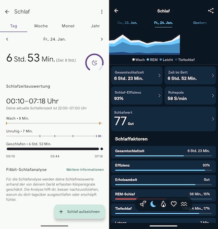Tracciamento del sonno di Google (a sinistra) e Oura (a destra).