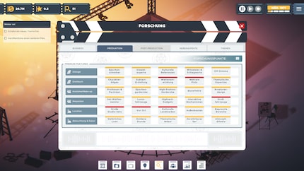 Ce n'est qu'avec les points de recherche que j'accumule en tournant et en analysant des films que je peux activer différents bonus dans les domaines des dialogues, du scénario, des costumes et du maquillage, des accessoires, du lieu ainsi que de l'éclairage et du décor.