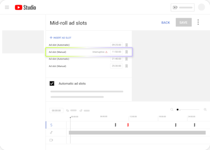 In the new tool, inappropriate ad breaks for content creators are displayed with a warning.