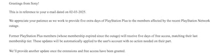 Der Reddit-User InfiniteTurnover1 hat von Sony eine Informationsmail für die Entschädigung nach dem PSN-Ausfall erhalten.