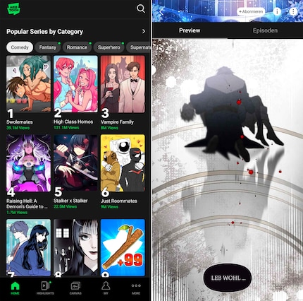 Webtoon est gratuit et offre une plate-forme aux mangakas moins connus.