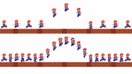 Using a jumping Mario in its Direct presentation, Nintendo praises the advantages of a high refresh rate (bottom) compared to a low one (top).