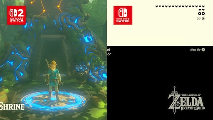 While Link’s already ready on the Switch 2 (left), the Switch 1 version (right) is still loading fast travel.