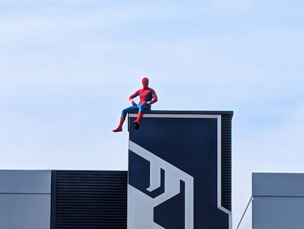 Saluti dal tetto: un dipendente Disney vestito da Spiderman.