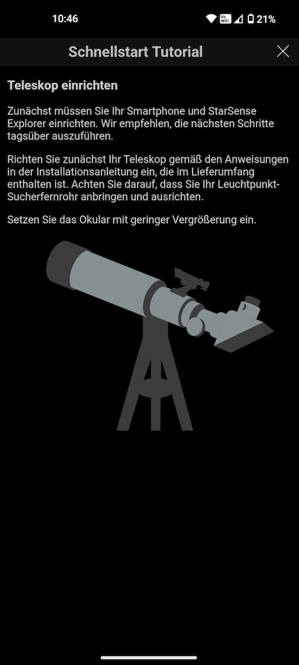 Sucherfernrohr und StarSense sind nach wenigen Minuten eingerichtet.