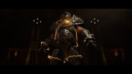 Der Doom Slayer wird durch ein Artefakt auf seiner Brust im Zaum gehalten.