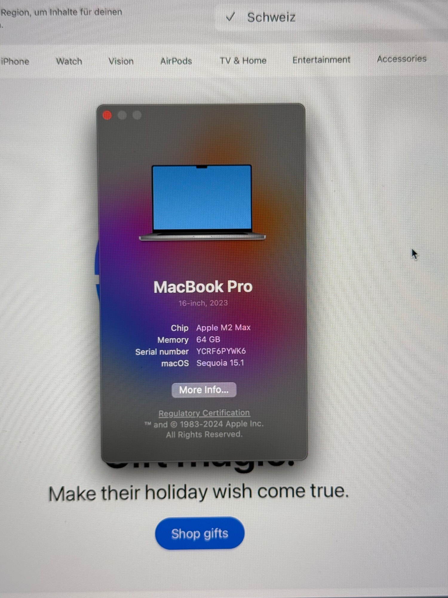 Produktbild Apple MacBook Pro – 2023 (16", M2 Max, 64 GB, 1000 GB, CH)
