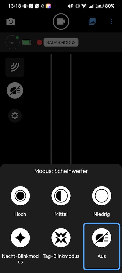 Für das Garmin Varia Vue Frontlicht stehen unterschiedliche Modi zur Verfügung.