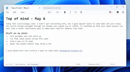 Ecco come appare il nuovo Blocco Note.
