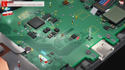 Die simple Grafik sieht in 4K schick aus. Hier erkunde ich die Platine im Inneren der Switch 2.