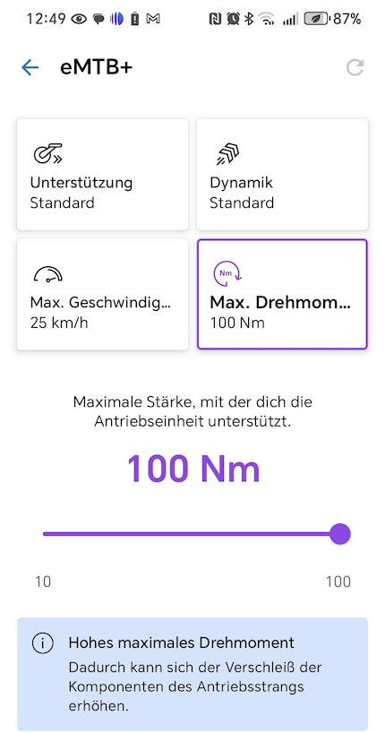 I parametri delle prestazioni possono essere personalizzati nell'app Bosch eBike Flow.