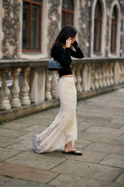 A petticoat makes the trendy skirt opaque.