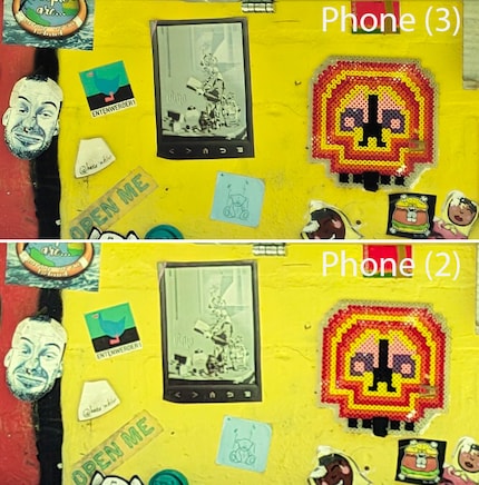 Das Phone (3) – oben – hat in der 100-Prozent-Ansicht eine bessere Detailgenauigkeit.