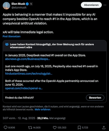 Musk si scaglia contro Apple su X, ma viene immediatamente corretto dalla Community notes.