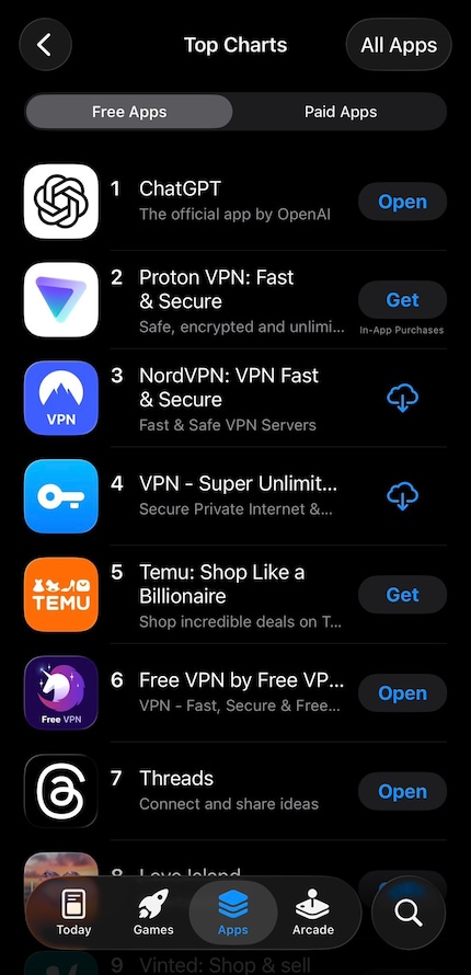 Le app VPN in cima alle classifiche nel Regno Unito.