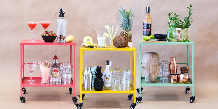 Not only practical but also pretty to look at: Colour-coordinated mini bars on wheels. Not only practical but also pretty to look at: Colour-coordinated mini bars on wheels.